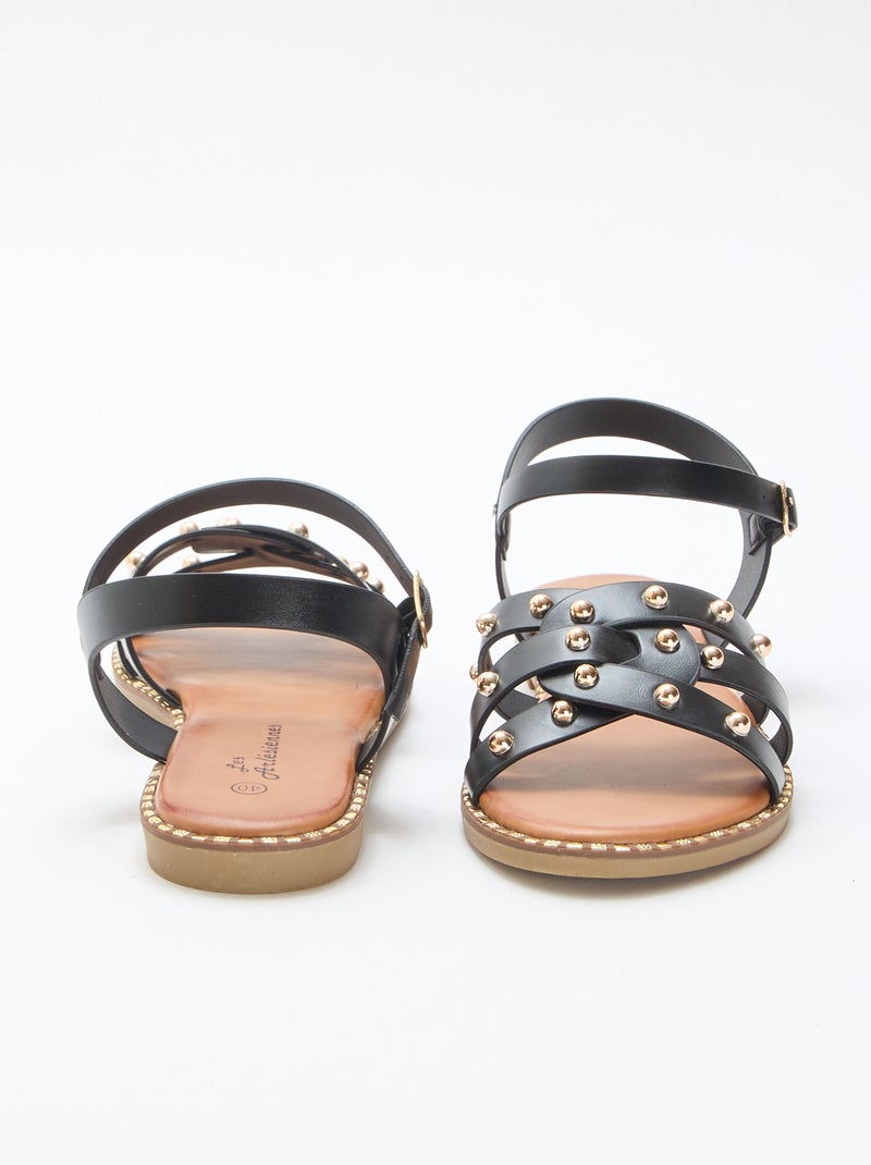 Sandalen van imitatieleer met bandjes met studs Zwart - Kiabi