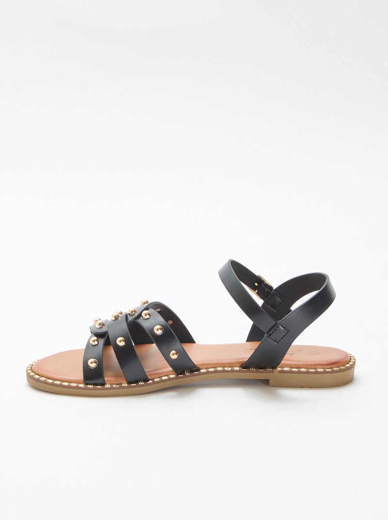 Sandalen van imitatieleer met bandjes met studs Zwart - Kiabi