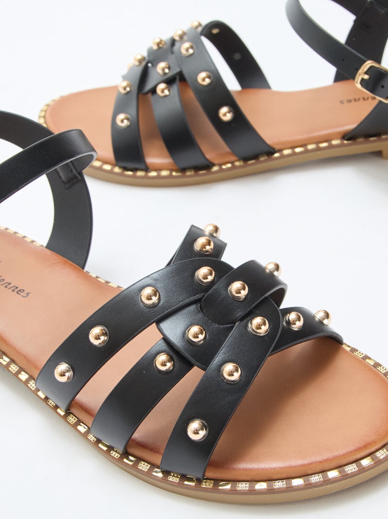 Sandalen van imitatieleer met bandjes met studs Zwart - Kiabi