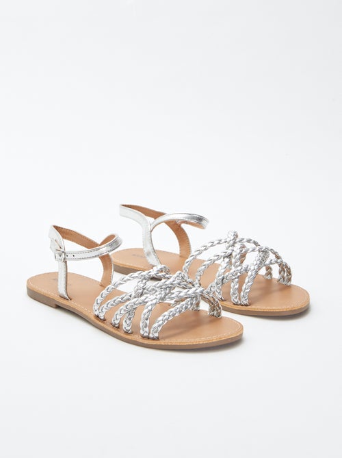 Sandalen van imitatieleer met gevlochten bandjes - Kiabi