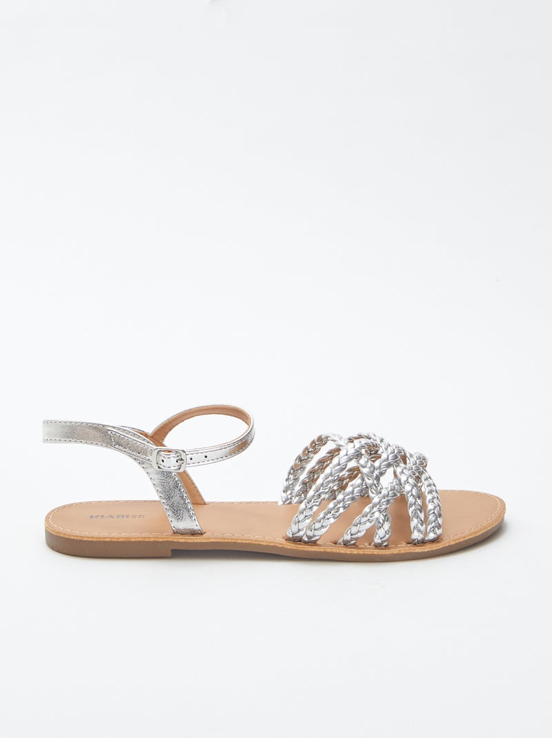 Sandalen van imitatieleer met gevlochten bandjes - GRIJS - Dame - 12.00