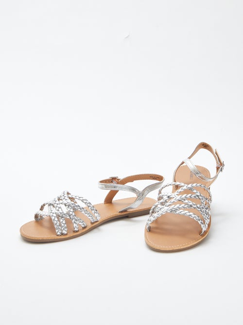 Sandalen van imitatieleer met gevlochten bandjes - Kiabi