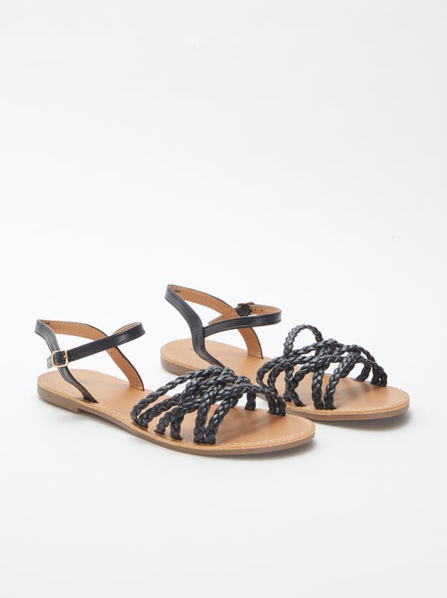 Sandalen van imitatieleer met gevlochten bandjes - Kiabi