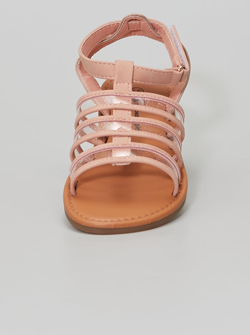 Sandalen van imitatieleer met riempjes roze - Kiabi