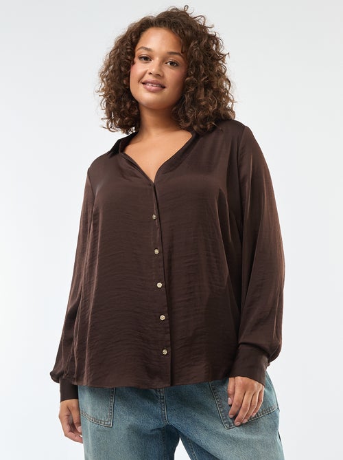 Satijnachtig overhemd in safaristijl met goudkleurige knopen - Kiabi