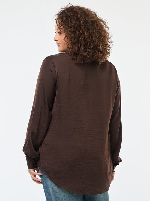 Satijnachtig overhemd in safaristijl met goudkleurige knopen - Kiabi