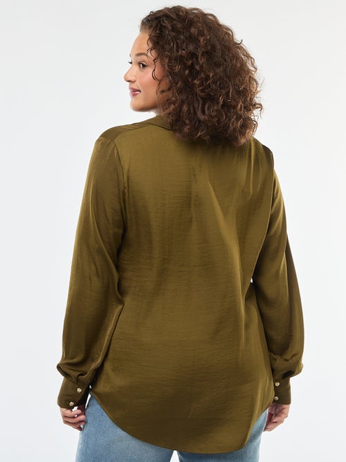 Satijnachtig overhemd in safaristijl met goudkleurige knopen - Kiabi