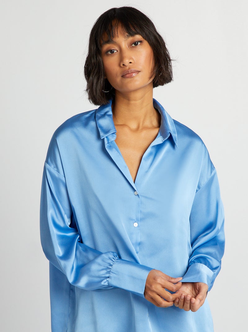 Satijnachtige blouse BLAUW - Kiabi