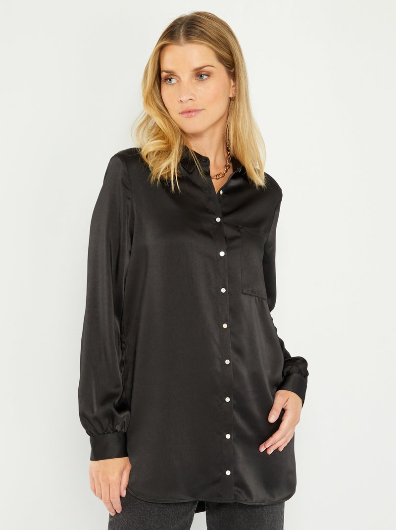 Satijnachtige blouse ZWART - Kiabi