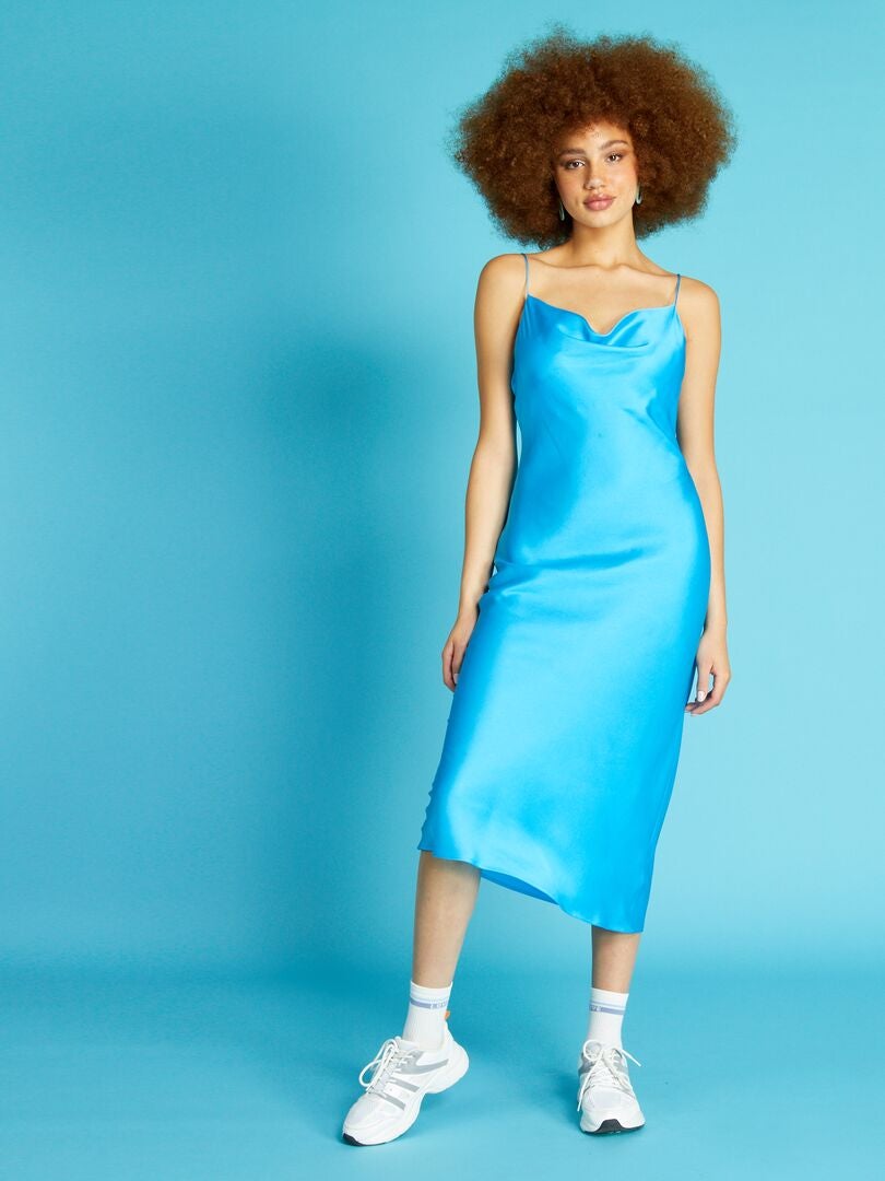 Satijnachtige jurk blauw - Kiabi