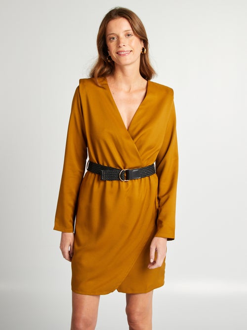 Satijnachtige jurk met overslag - Kiabi