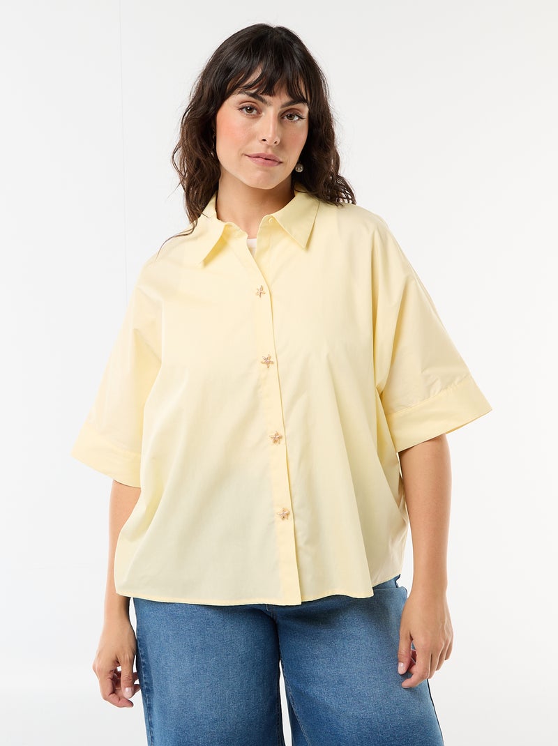 Satijnen blouse met zeesterknopen Geel - Kiabi