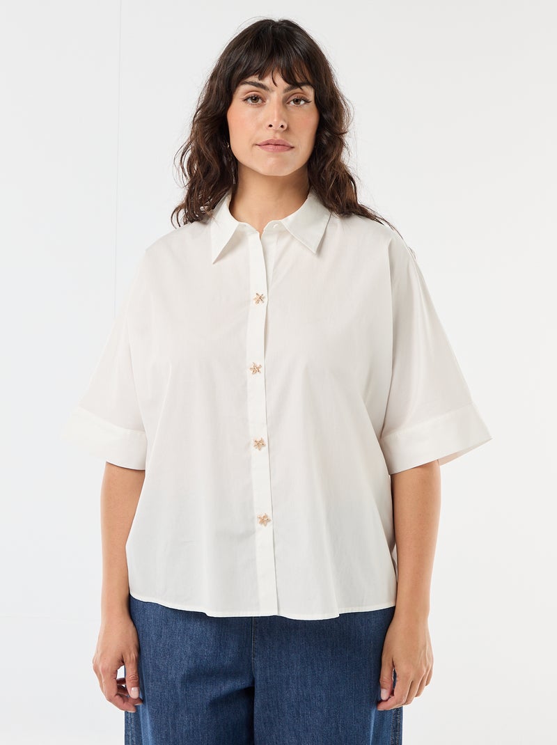 Satijnen blouse met zeesterknopen Wit - Kiabi