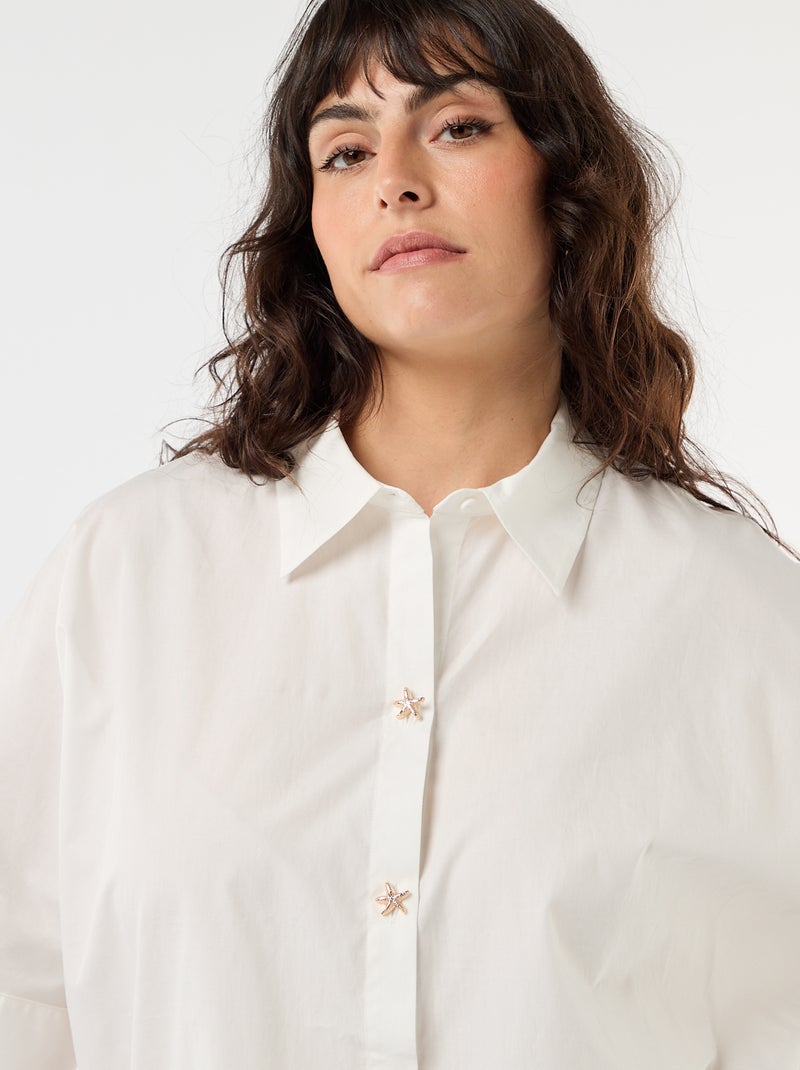 Satijnen blouse met zeesterknopen Wit - Kiabi