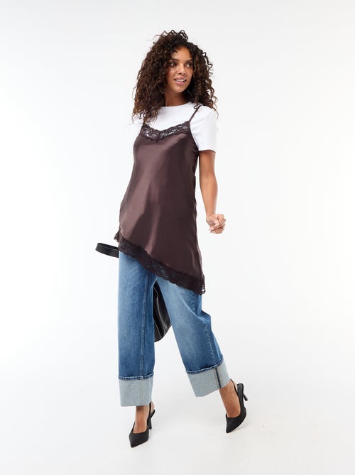 Satijnen jurk met kant - Kiabi