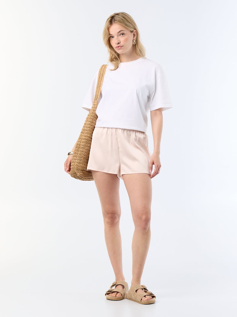 Satijnen short met kanten boorden Rose - Kiabi