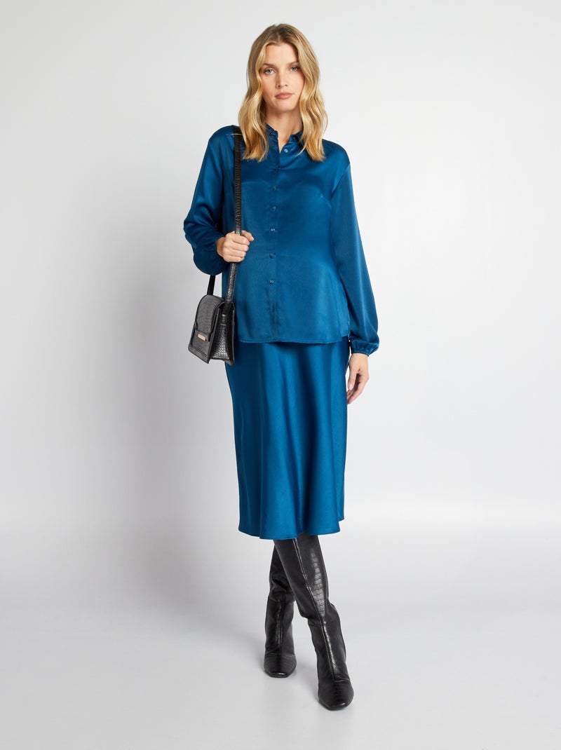 Satijnen zwangerschapsblouse blauw poseidon - Kiabi