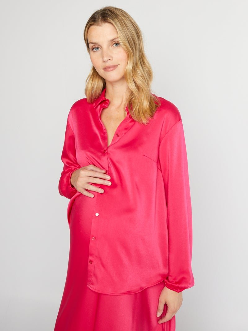 Satijnen zwangerschapsblouse fuchsia paars - Kiabi