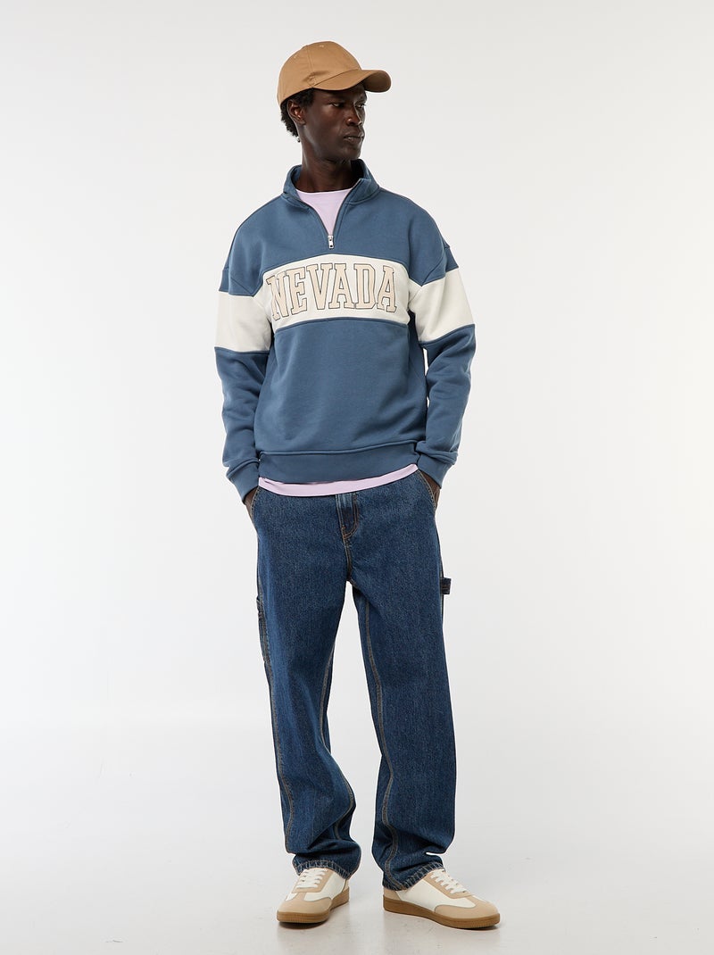 Schipperstrui met opstaande ritskraag Blauw - Kiabi