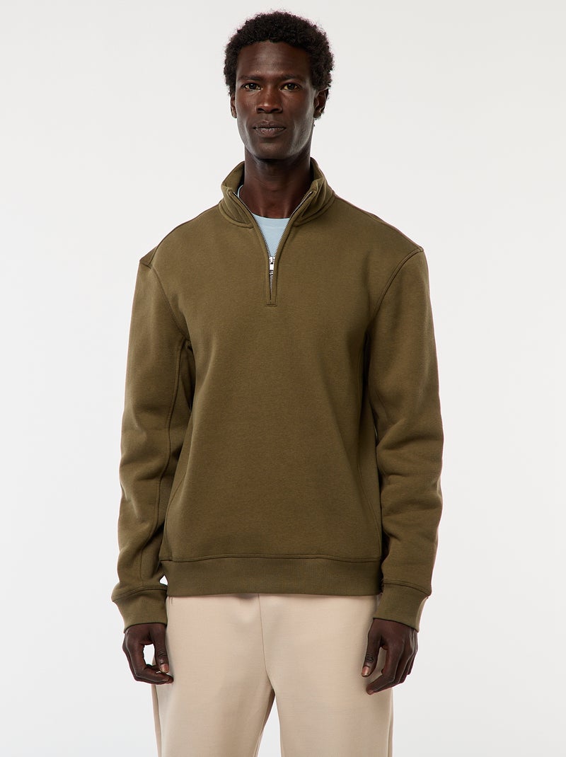 Schipperstrui met opstaande ritskraag Kaki - Kiabi