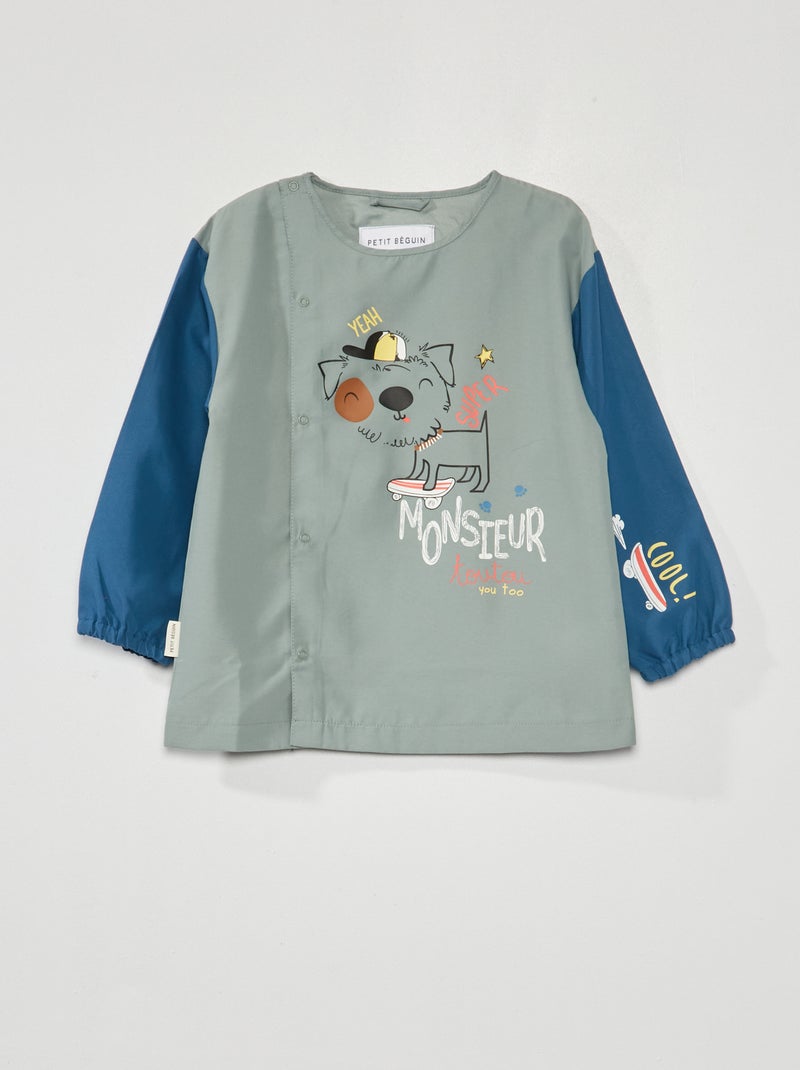 Schort met lange mouw en print khaki / blauw - Kiabi