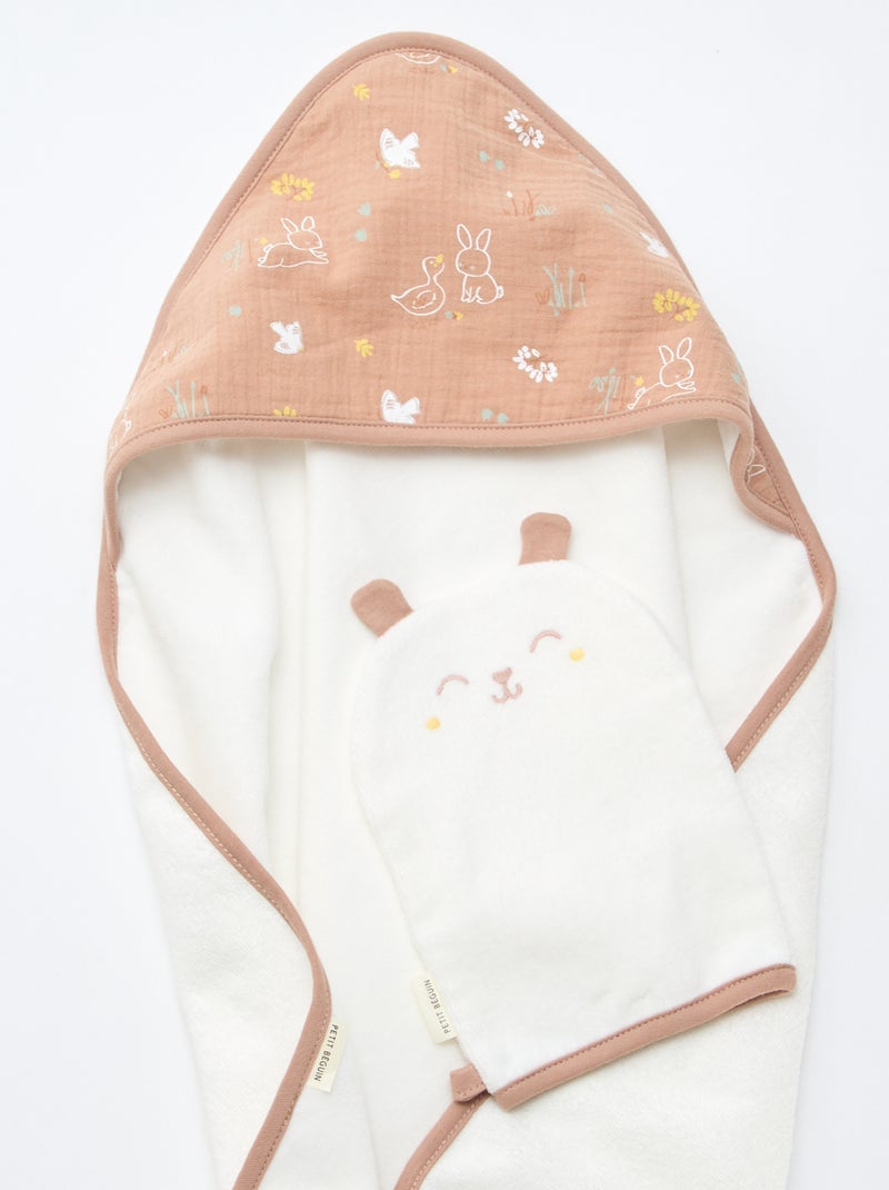 Set badcape + washandje 'Petit Béguin' Wit - Kiabi