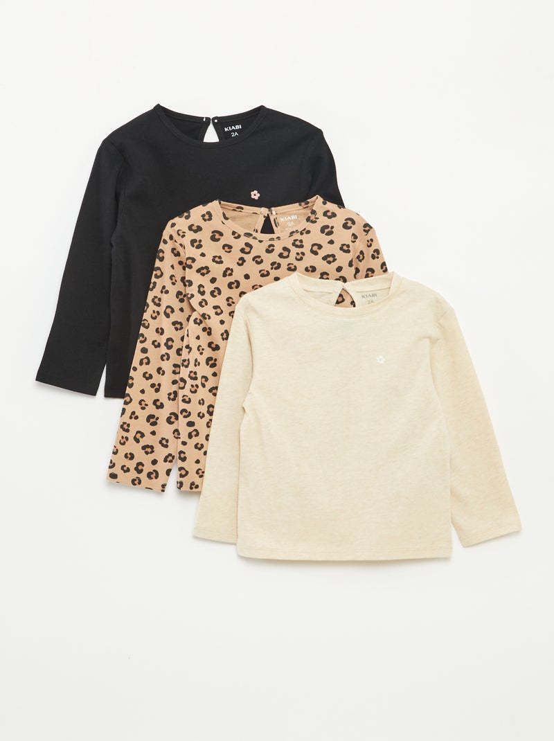 Set met 3 T-shirts met lange mouw Biege - Kiabi
