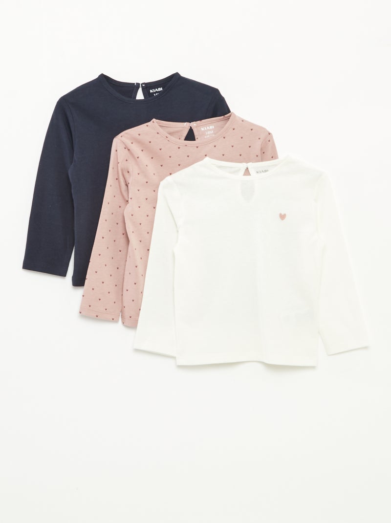 Set met 3 T-shirts met lange mouw Rose - Kiabi