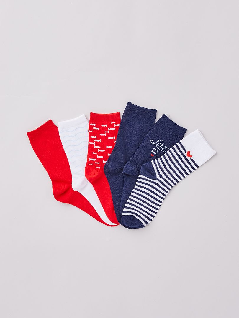 Set met 6 paar sokken marine / rood - Kiabi