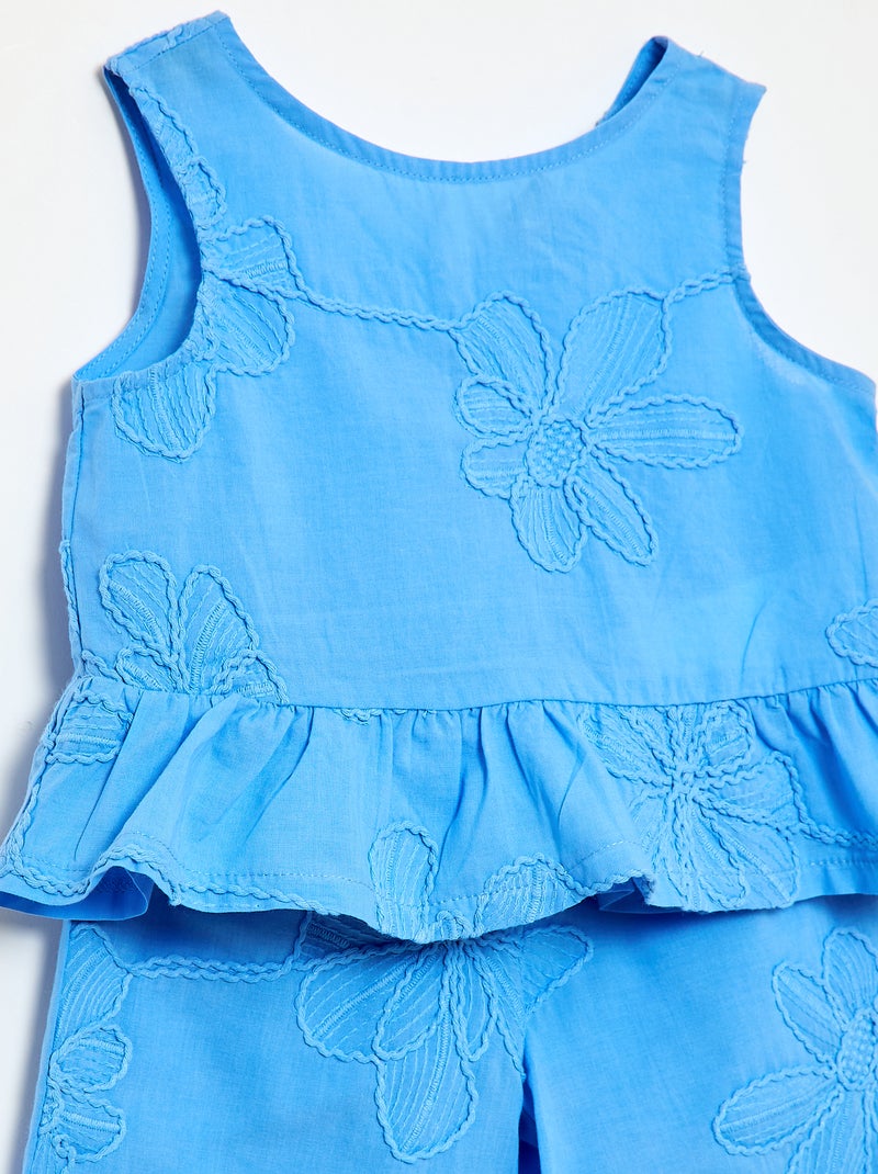 Set met blouse + broek met borduursels - 2-delig Blauw - Kiabi