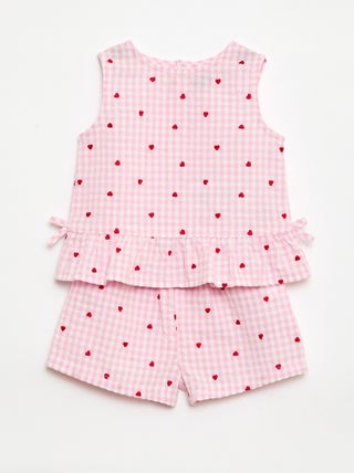 Set met blouse en short met vichyprint - 2-delig
