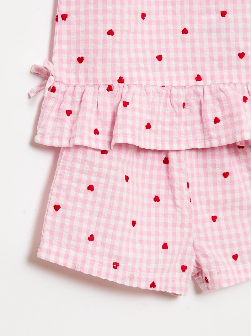 Set met blouse en short met vichyprint - 2-delig Rose - Kiabi