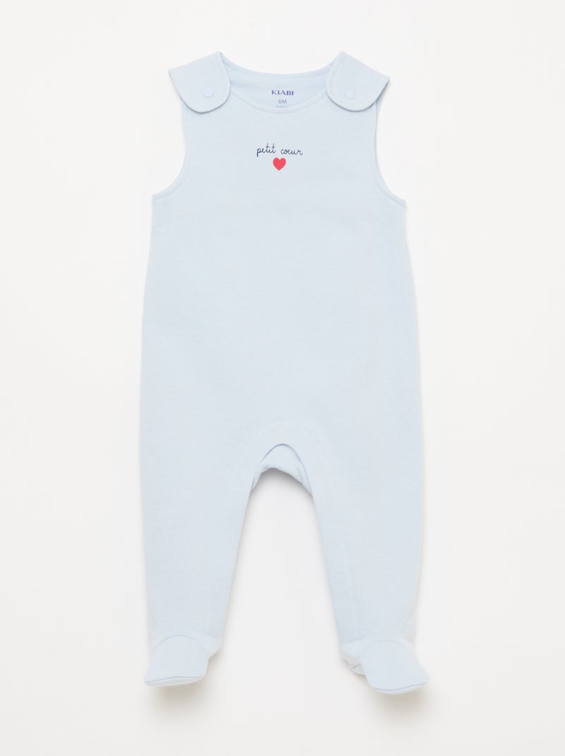Set met body met lange mouwen + tuinbroek met voetjes Blauw - Kiabi