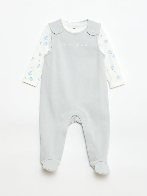 Set met body met lange mouwen + tuinbroek met voetjes - Kiabi