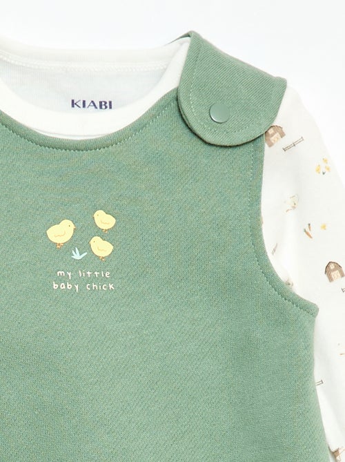 Set met body met lange mouwen + tuinbroek met voetjes - Kiabi