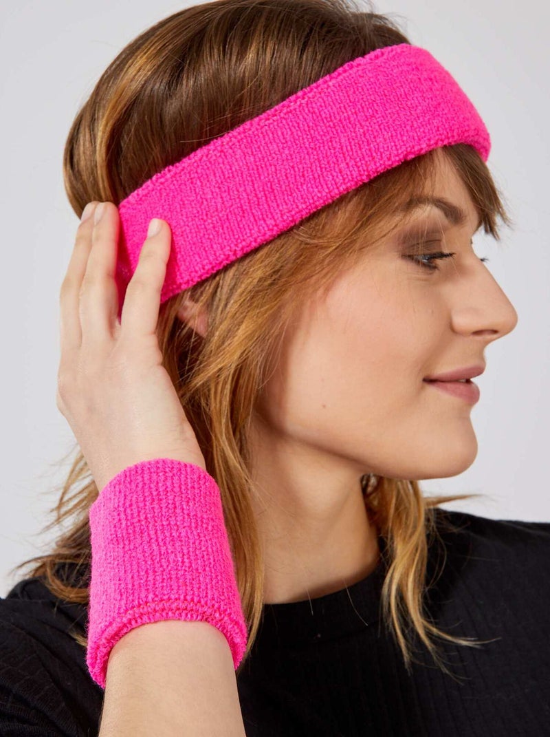 Set met een zweetband en polsbandjes van badstof roze - Kiabi