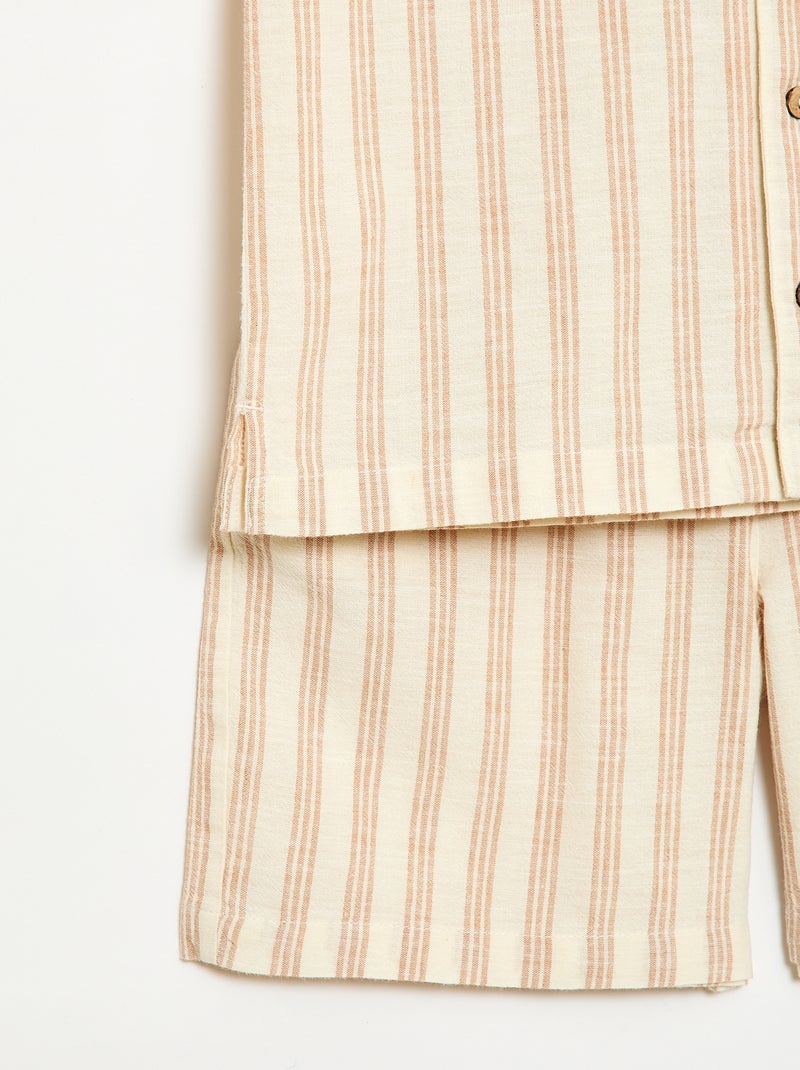 Set met gestreept overhemd en short Biege - Kiabi