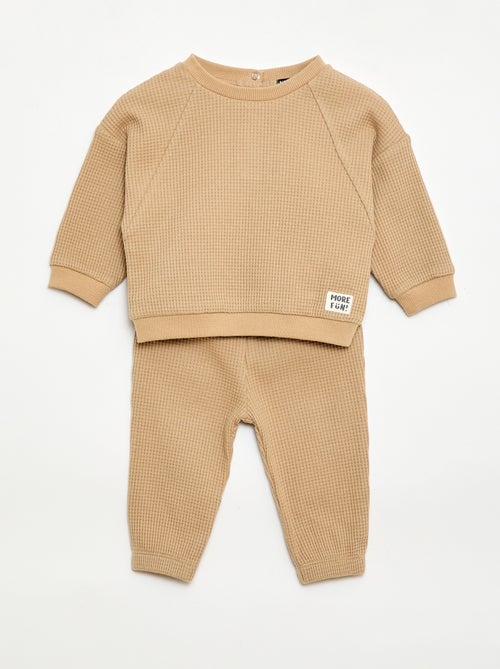 Set met sweatshirt en broek van gewafelde stof - 2-delig - Kiabi