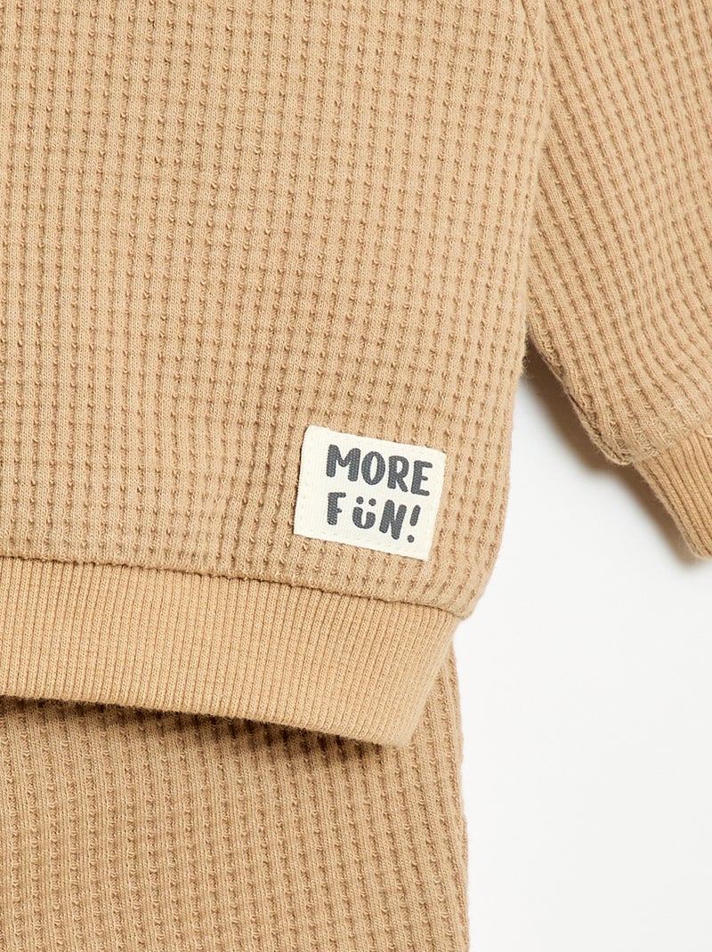Set met sweatshirt en broek van gewafelde stof - 2-delig Biege - Kiabi