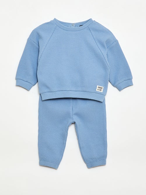 Set met sweatshirt en broek van gewafelde stof - 2-delig - Kiabi