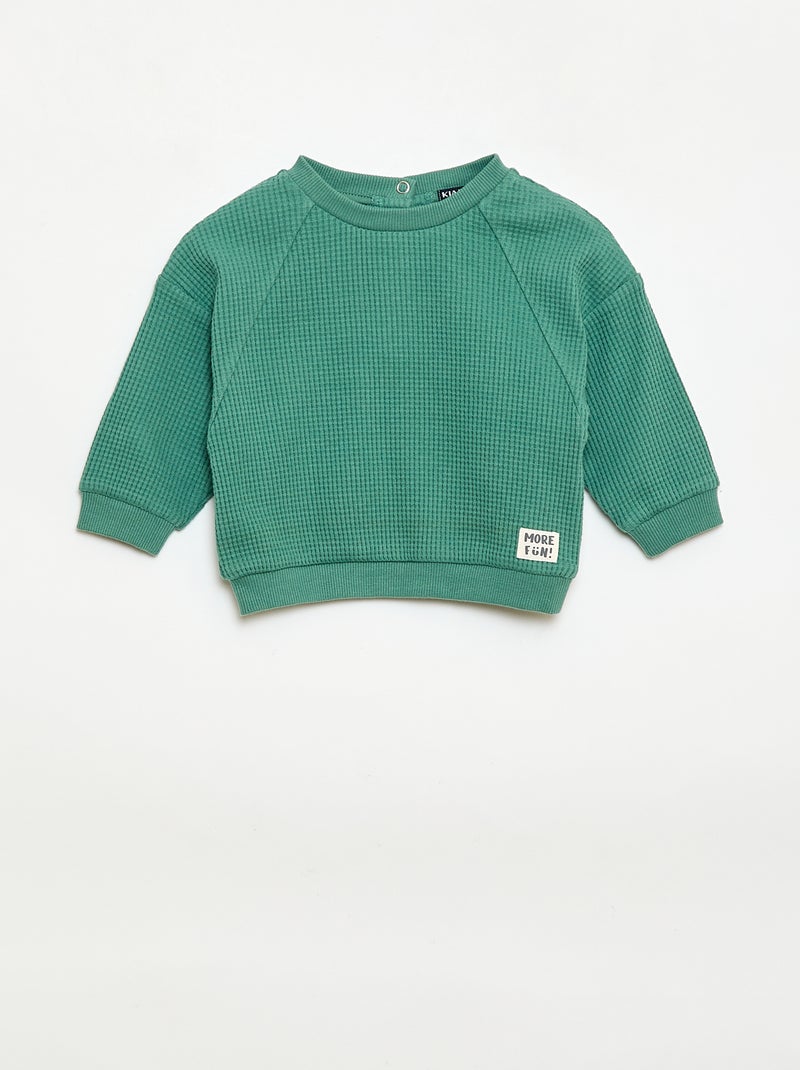 Set met sweatshirt en broek van gewafelde stof - 2-delig Groen - Kiabi