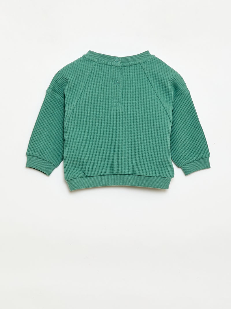 Set met sweatshirt en broek van gewafelde stof - 2-delig Groen - Kiabi
