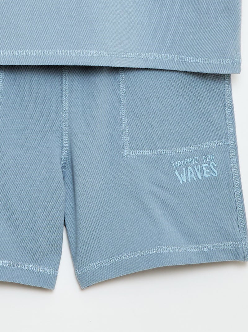 Set met T-shirt en short van katoenpiqué Blauw - Kiabi