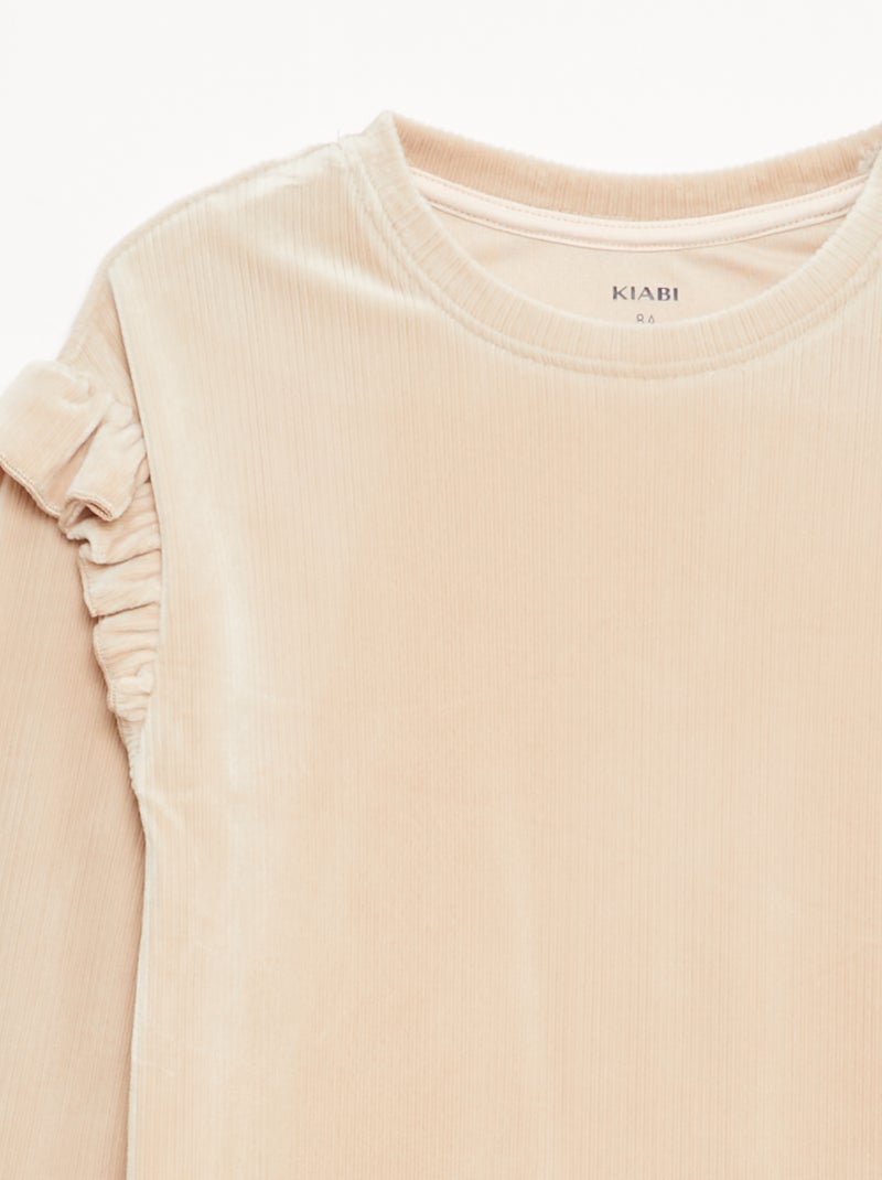 Set met T-shirt + fluwelen broek - 2-delig Biege - Kiabi