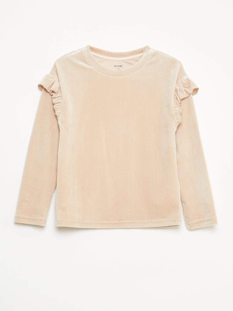 Set met T-shirt + fluwelen broek - 2-delig Biege - Kiabi