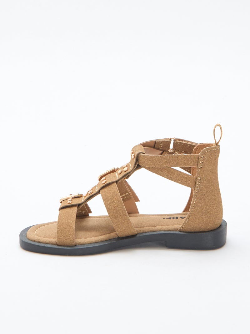 Set platte sandalen met bandjes met studs Biege - Kiabi