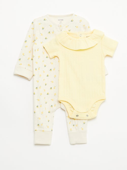 Set rekbare meegroei-body + pyjama van ribtricot - Kiabi