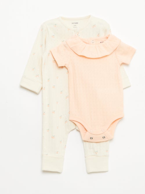 Set rekbare meegroei-body + pyjama van ribtricot - Kiabi