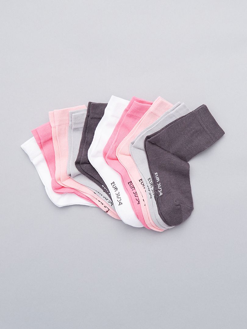Set van 10 paar effen sokken roze /grijs / wit - Kiabi