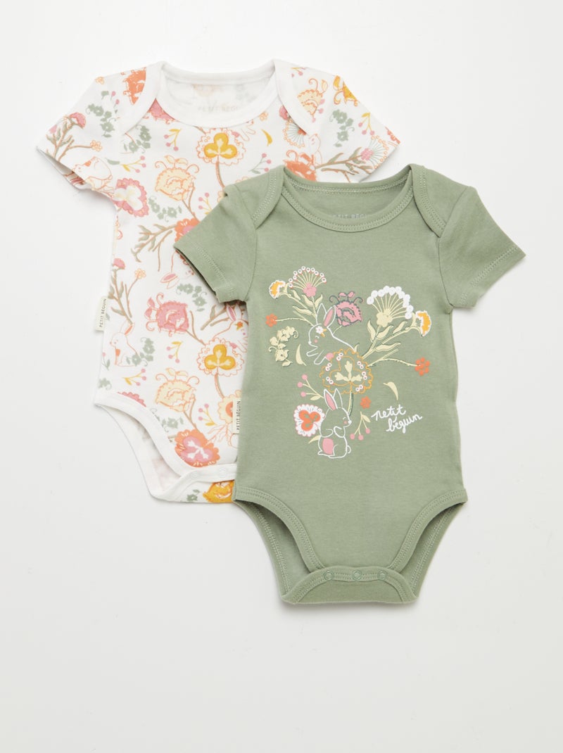 Set van 2 body's met print - Groen/wit BIEGE - Kiabi